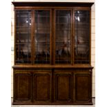 A large fine George III plum pudding mahogany library bookcase, with 4 lattice glazed cabinets
