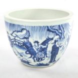 A Chinese blue and white porcelain jardiniere, with hand painted figures, diameter 23.5cm, height
