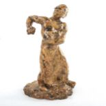 Alfred Jean Halou, treacle glazed sculpted pottery standing figure, incised signature on base,