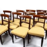 A set of 10 William IV mahogany dining chairs, with tablet top rails and turned and reeded legs