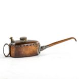 A miniature Vintage copper oil can, possibly for a model stationary engine, length 10cm
