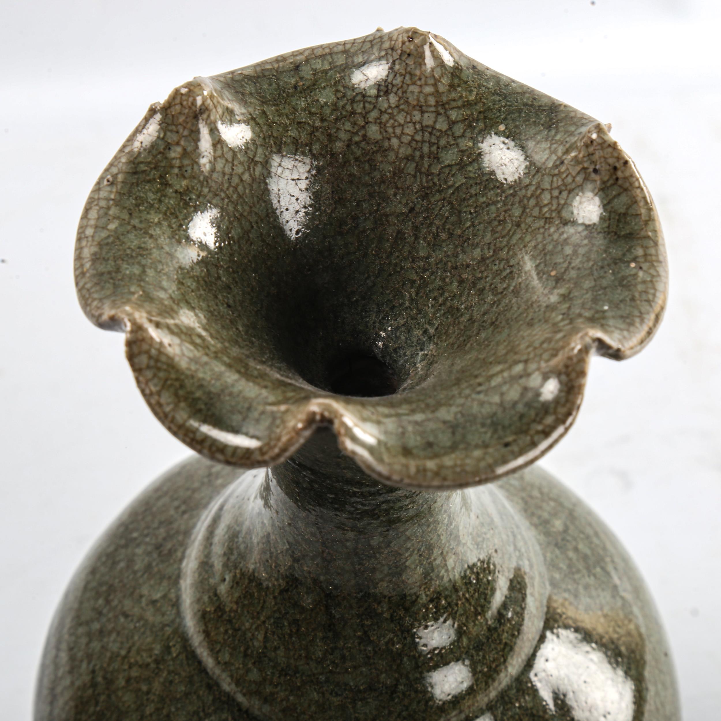 A Chinese crackle glaze celadon porcelain vase, with incised decoration, height 25cm A couple of - Image 3 of 3