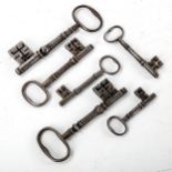 A group of 6 large Antique steel keys, largest length 14.5cm