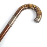 Ex-property of Admiral Sir Percy Noble (1880 - 1955), a hardwood walking stick with sectional horn/