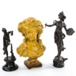 A 19th century patinated bronze naked Classical figure, height 18cm, a patinated spelter figure of a