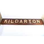 HMS Kildarton, bronze letter name plaque mounted on hardwood, overall dimensions 137cm x 24cm,