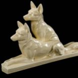 Louis Fontinelle (1886 - 1964), French Art Deco ceramic sculpture, German Shepherd dogs, signed,