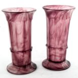 A pair of opaque purple marble glass vases, early 20th century, height 25cm Very good condition