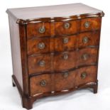 A 19th century walnut serpentine-front chest of 4 long drawers of small size, width 78cm, height