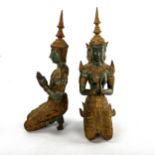 A pair of Oriental gilt and verdigris bronze kneeling deities, height 34cm