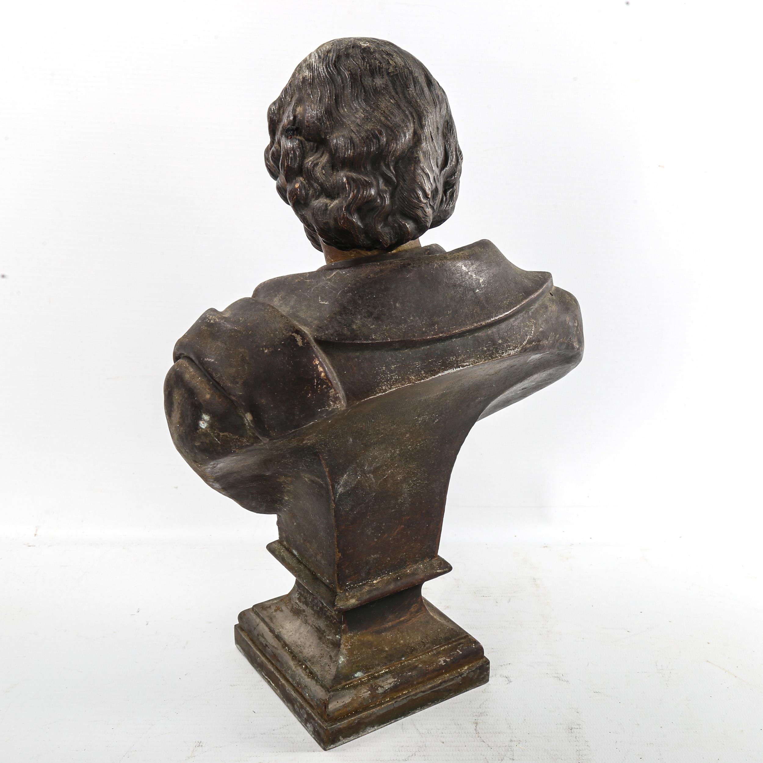 A patinated spelter bust of Shakespeare, height 32cm - Image 2 of 3