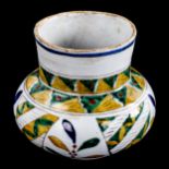 A small Turkish pottery Kutahya vase, with painted decoration, height 8cm, rim diameter 7cm No chips