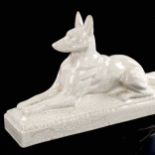 Art Deco crackle glaze pottery German Shepherd dog, length 38cm Ear tips glaze has been chipped