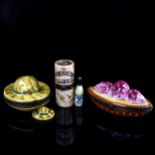 3 Limoges porcelain novelty trinket boxes, largest length 9cm (3) All mid-20th century and all