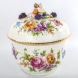 19th century Meissen porcelain punch bowl and cover, surmounted by a pair of children and grapes and