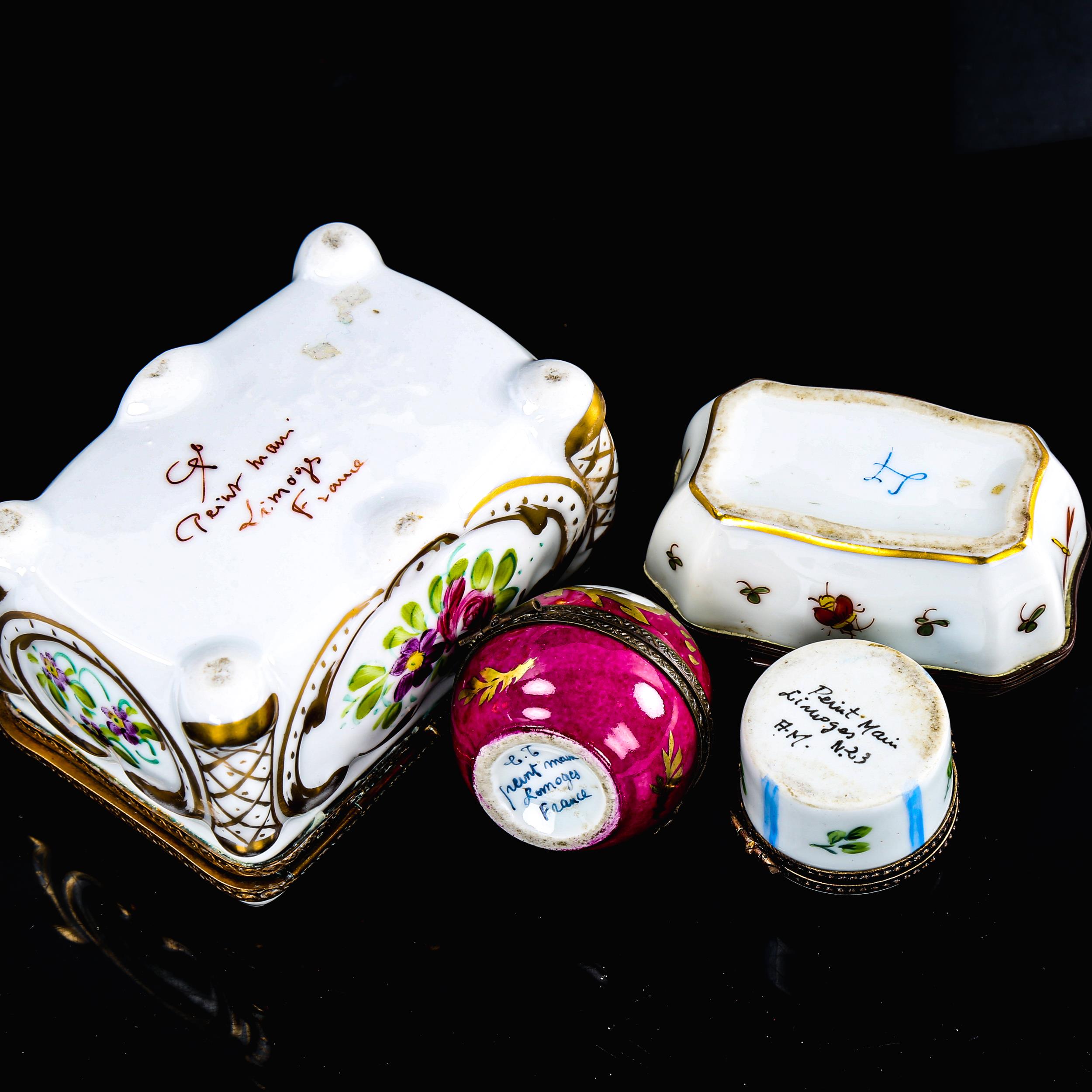 A Limoges porcelain trinket box decorated with flowers, length 9.5cm (A/F), a Limoges spherical - Image 3 of 3