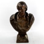 A patinated spelter bust of Shakespeare, height 32cm