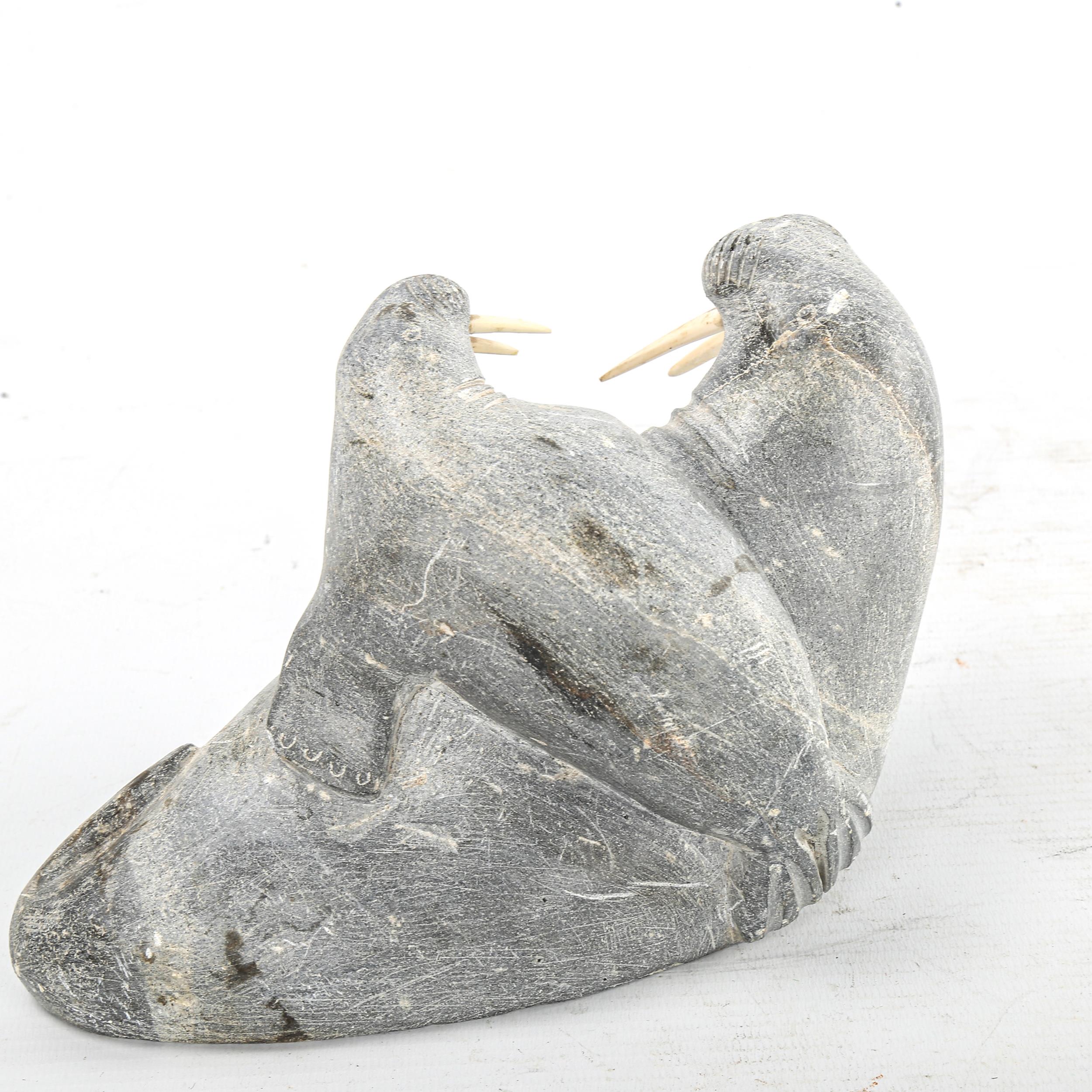 A Canadian carved soapstone walrus, length 19cm - Image 2 of 3