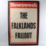 Original Newsweek printed news-stand banner "The Falklands Fallout", modern frame, overall frame