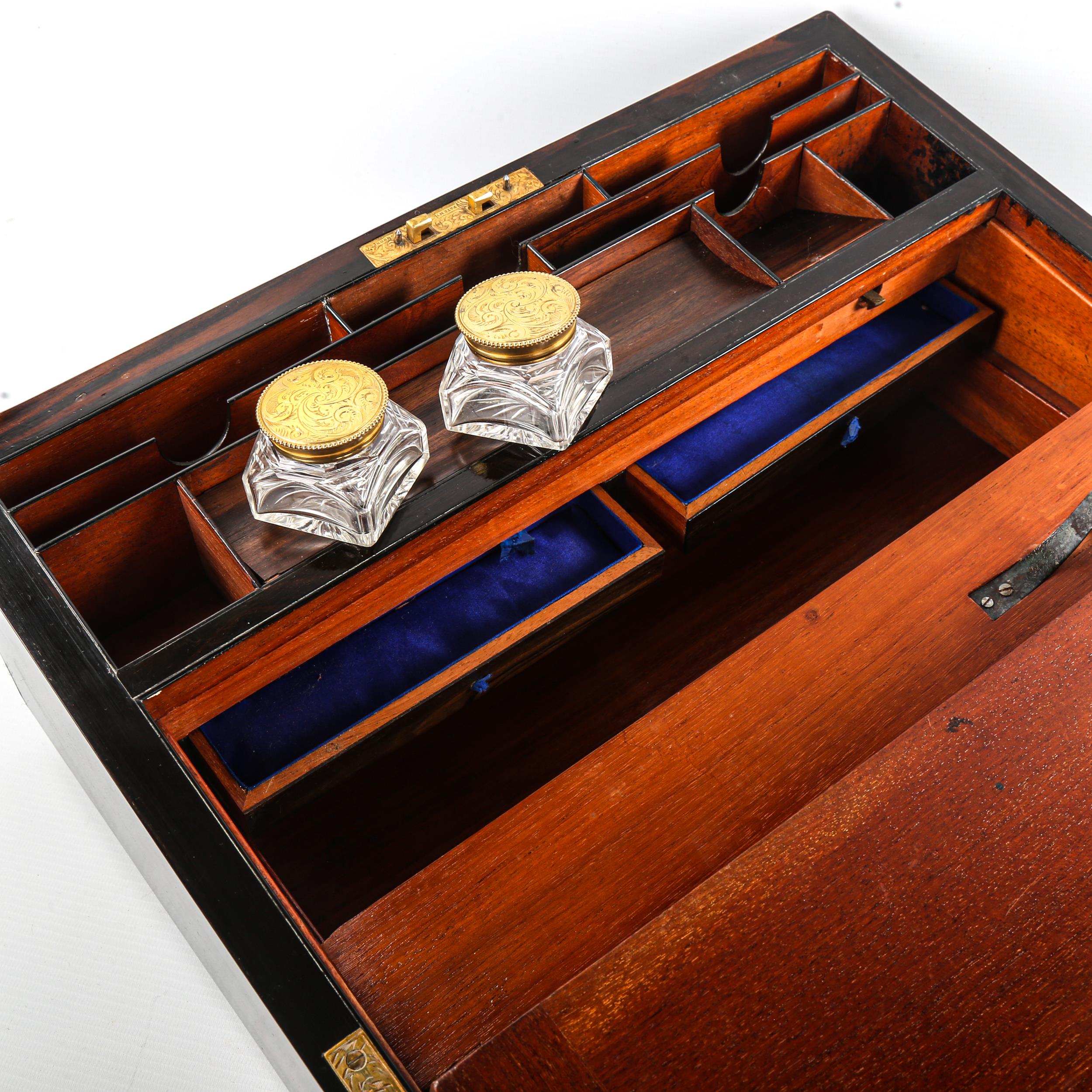 A 19th century brass-bound coromandel writing slope, fitted interior with inset leather top and - Image 2 of 3