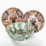 A pair of Chinese Imari pattern plates, diameter 25cm, and a Chinese porcelain bowl with enamel