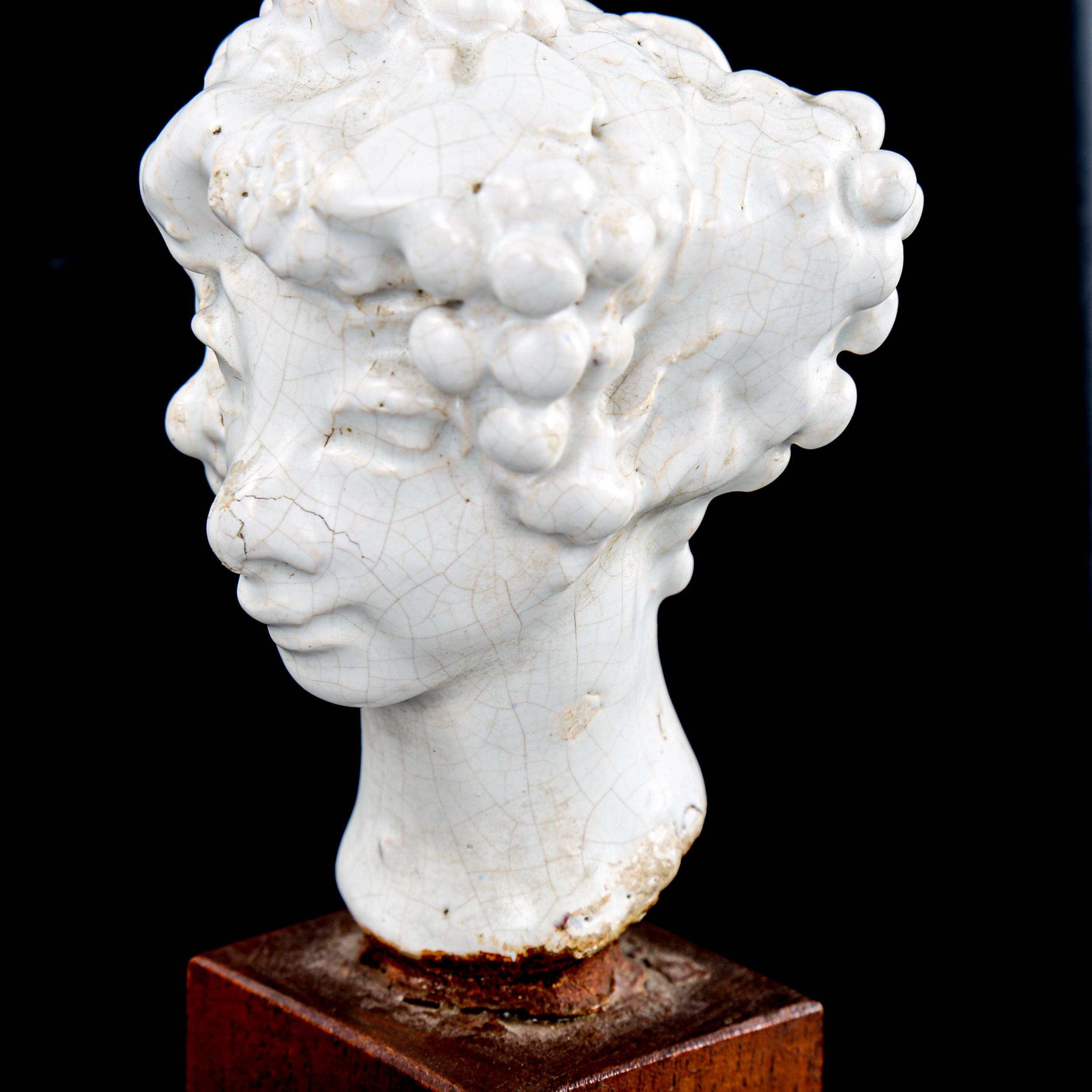 Eve Castle, white glaze ceramic sculpture, Classical head study on woodblock base, height 16cm Glaze - Image 2 of 3