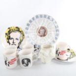 A group of Margaret Thatcher related ceramics, including character mugs and plates