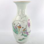 A Chinese white glaze porcelain vase, hand painted ladies in gardens with lines of text, height