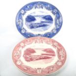 2 Wedgwood blue and pink transfer decorated platters, depicting US Military Academy Westpoint New