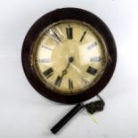 A Victorian 30-hour wall clock with painted wood dial, case diameter 30cm