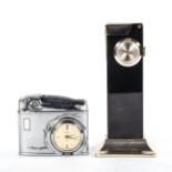 A Rivo table lighter with inset 17 jewel clock, height 10cm, and a Buler retro pocket lighter with