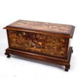 An Anglo-Indian hardwood and bone inlaid chest, the lid and side panels inlaid with exotic woods