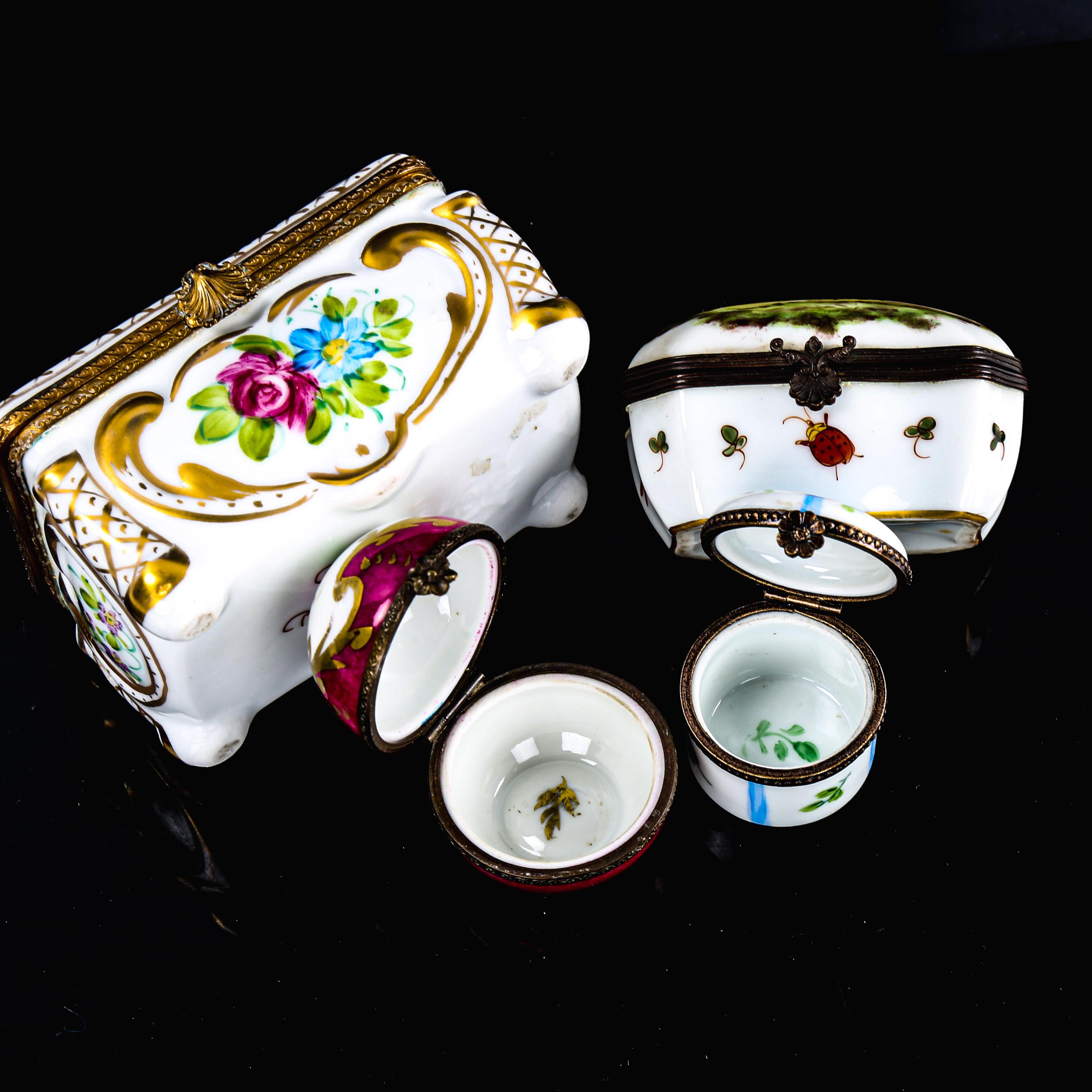 A Limoges porcelain trinket box decorated with flowers, length 9.5cm (A/F), a Limoges spherical - Image 2 of 3