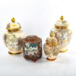 A pair of Japanese Satsuma porcelain jars and covers, height 21cm, a Satsuma porcelain pot pourri