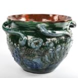 C H BRANNAM for BARNSTAPLE POTTERY - a large scale handmade pottery jardiniere, incised and raised