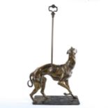 A patinated bronze greyhound design doorstop, on painted iron base, early 20th century, overall