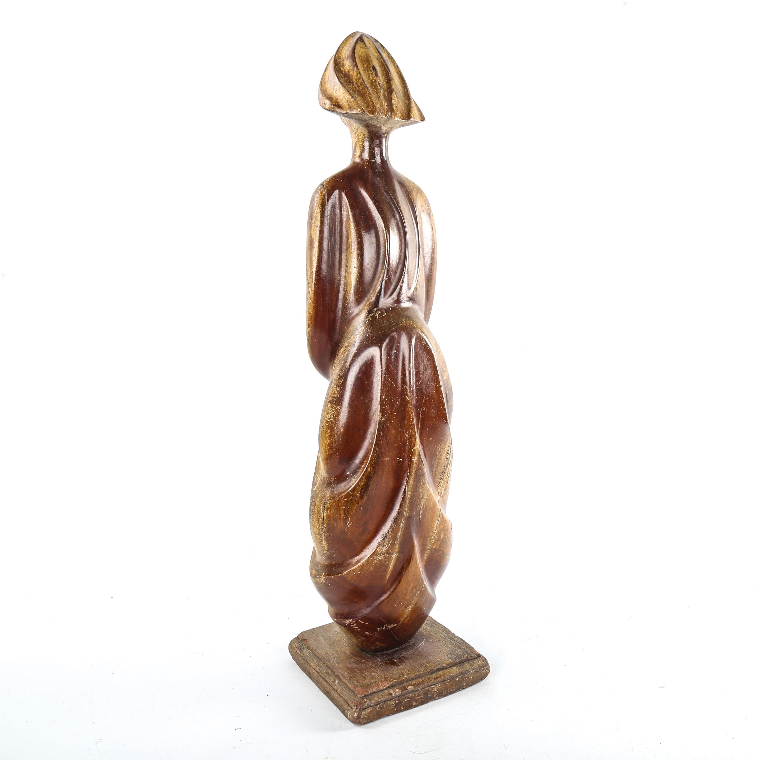 A carved and painted wood modernist sculpture, woman and child, probably early to mid-20th - Image 3 of 3