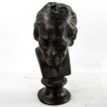 A 19th century patinated bronze head and shoulders bust of Voltaire, unsigned, height 22cm Good