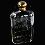 Thorne's Whisky, Antique glass flask with etched advertising logo, plated screw-cap, height 23cm