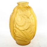 Henri Heemskirk for Scailmont Glass, moulded amber vase with floral design, signed, height 28cm