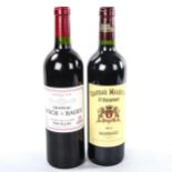 2 bottles of Bordeaux wine, 2008 Chateau Lynch Bages, Pauillac and 2014 Chateau Malescot St.Exuprey,