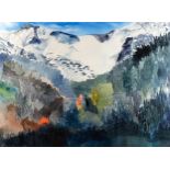 Janet Young (Canadian), watercolour, mountain landscape, 56cm x 76cm, framed Very good condition,