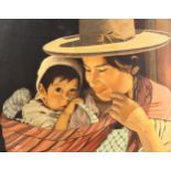 Leslie Carpenter, oil on canvas, South American woman and child, signed, 40cm x 50cm, framed Good