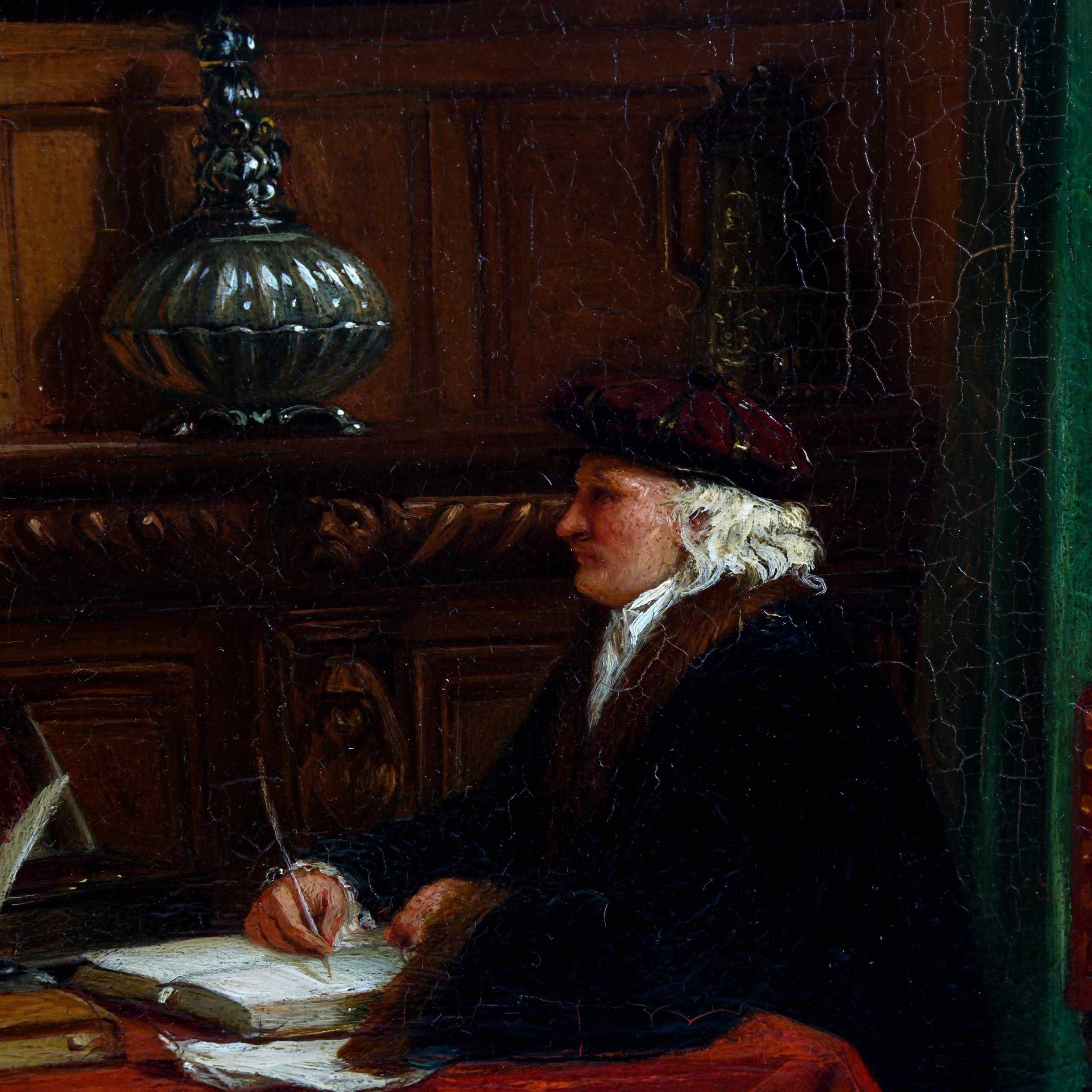 Joseph Tonneau, 19th century oil on wood panel, the debt collector, signed, 35cm x 51cm, unframed - Image 3 of 4