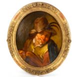 19th century oil on board, portrait of a Continental man, ornate gilt-gesso frame, overall frame