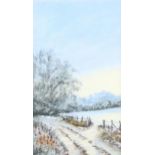 John Soar, miniature pastel drawing, winter morning, framed, overall frame dimensions 27cm x 21cm,