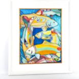 Clive Fredriksson, oil on board, fish, framed, overall frame dimensions 86cm x 71cm