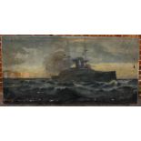 Frederick Cox, large oil on canvas, "On The King's Highway", battleship off Dover, signed and