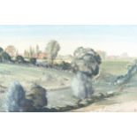 Lawrence Irving, watercolour, farm landscape Wittersham, signed with monogram, 32cm x 51cm, framed