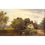 Henry Cheadle (1852 - 1910), oil on canvas, old farmstead, signed, 25cm x 41cm, framed Good
